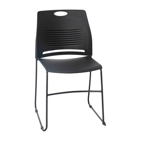 Flash Furniture Black Plastic Stack Chair with Steel Sled Base RUT-NC499A-BK-GG